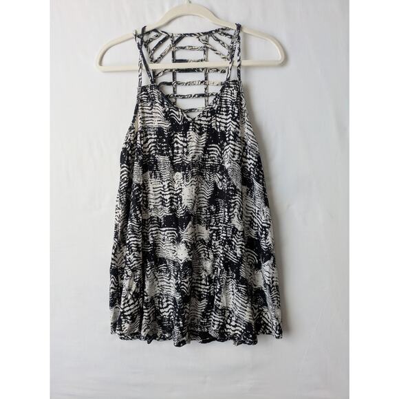 RVCA Tank Womens XS Cage‎ Racerback Black Abstract Print Boho Festival Summer - Picture 3 of 9